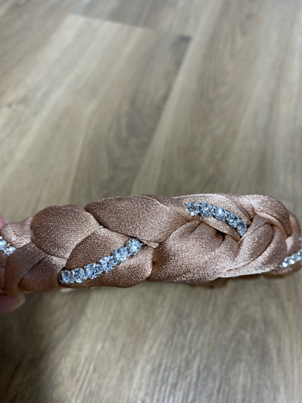 Marzoline Satin Braided Taupe Headband with Crystal embellishments Made in Italy - Picture 10 of 12